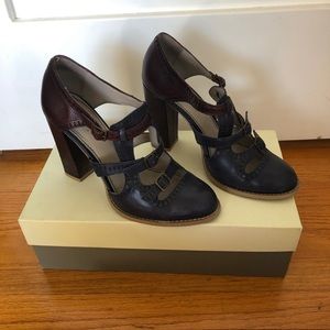Hinge Brown and Navy Buckle Heels